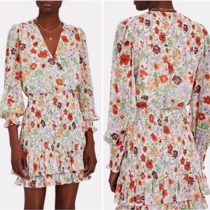 Veronica Beard Smocked Waist Mini Dress - White Floral Sz 8